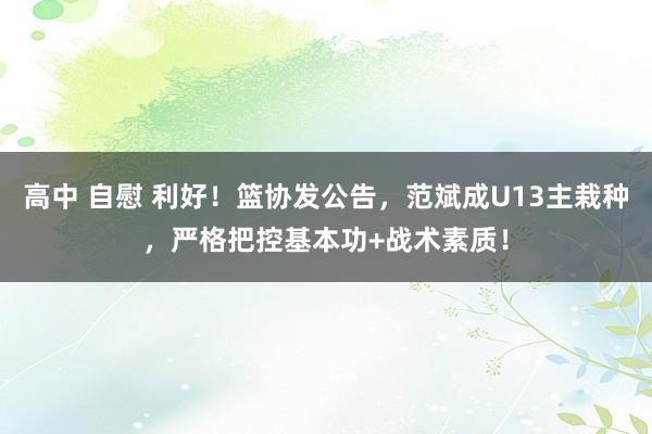 高中 自慰 利好！篮协发公告，范斌成U13主栽种，严格把控基本功+战术素质！