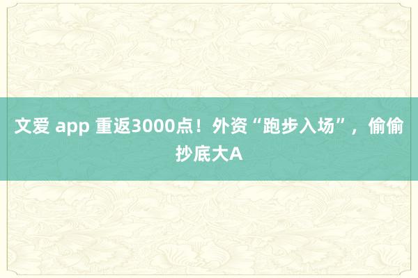 文爱 app 重返3000点！外资“跑步入场”，偷偷抄底大A