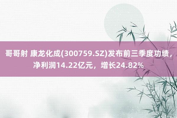 哥哥射 康龙化成(300759.SZ)发布前三季度功绩，净利润14.22亿元，增长24.82%