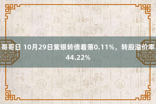 哥哥日 10月29日紫银转债着落0.11%，转股溢价率44.22%