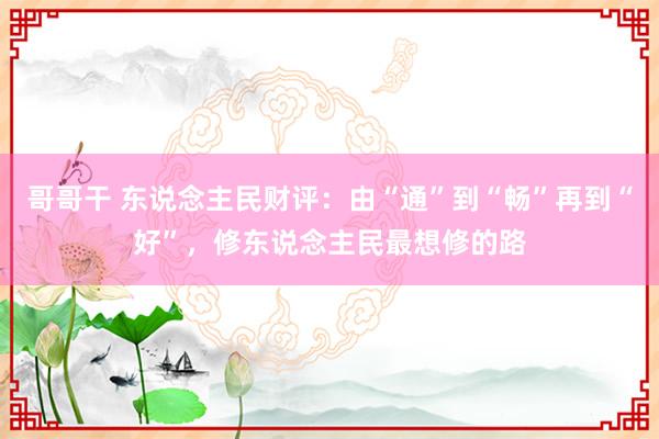 哥哥干 东说念主民财评：由“通”到“畅”再到“好”，修东说念主民最想修的路