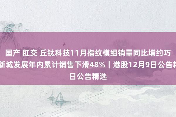 国产 肛交 丘钛科技11月指纹模组销量同比增约巧合 新城发展年内累计销售下滑48%｜港股12月9日公告精选