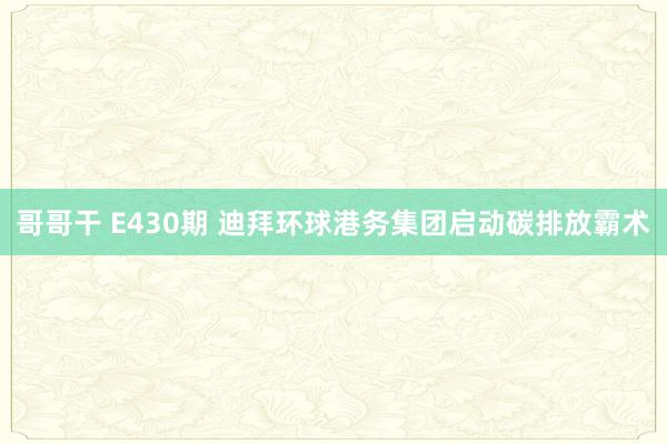 哥哥干 E430期 迪拜环球港务集团启动碳排放霸术