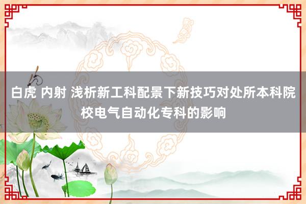 白虎 内射 浅析新工科配景下新技巧对处所本科院校电气自动化专科的影响