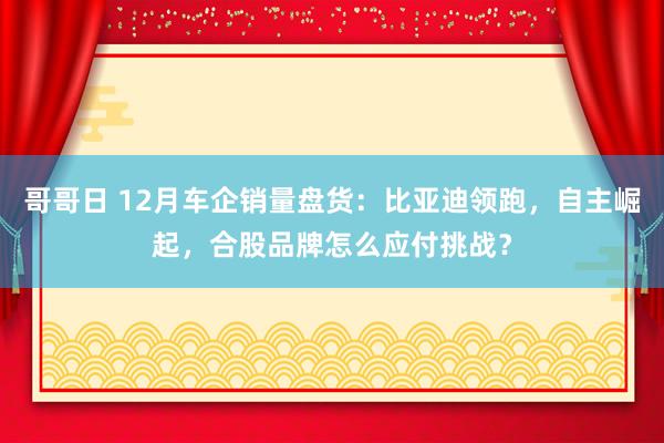 哥哥日 12月车企销量盘货：比亚迪领跑，自主崛起，合股品牌怎么应付挑战？